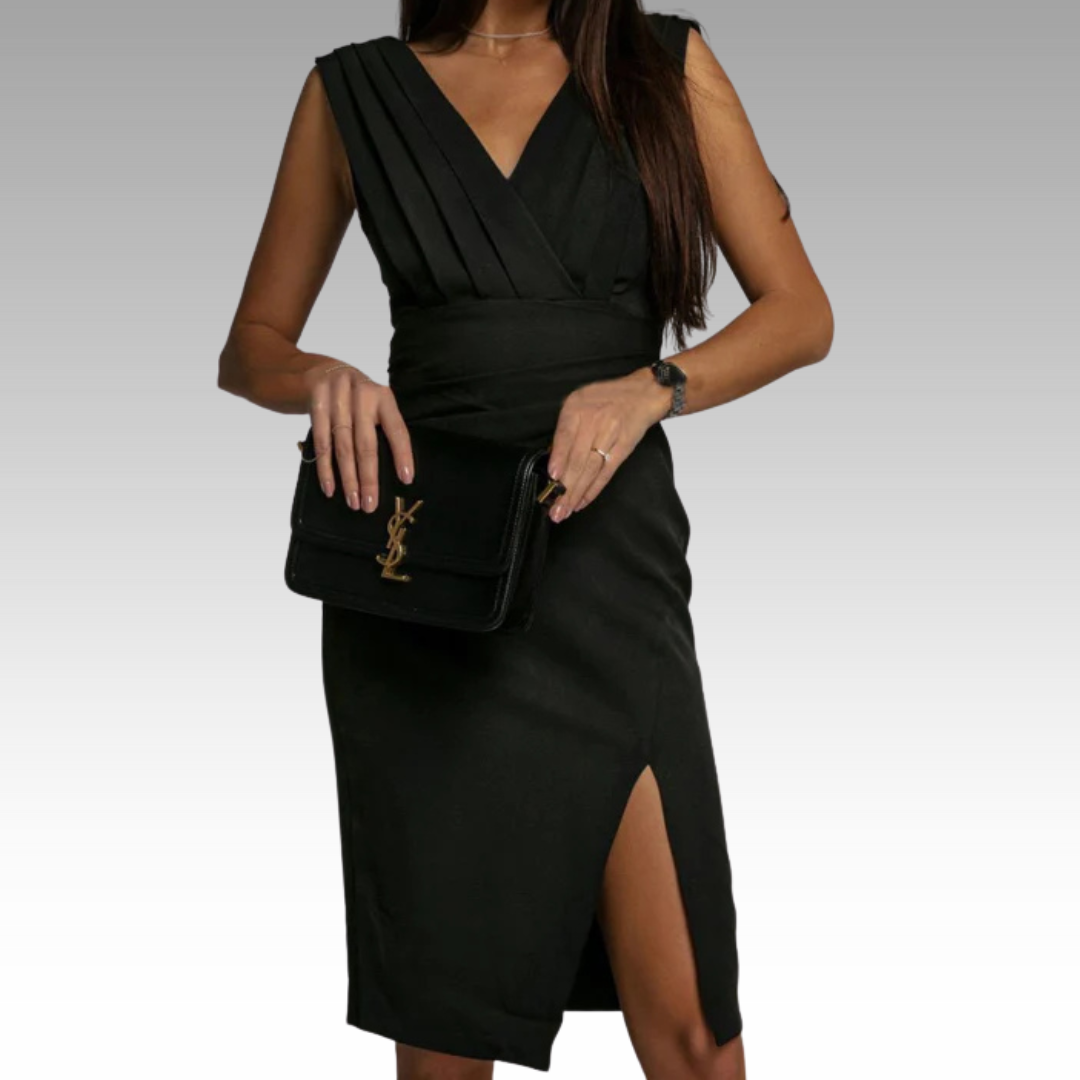 Regalia™ - Elegant Figurnära V-ringad Klänning med Slits