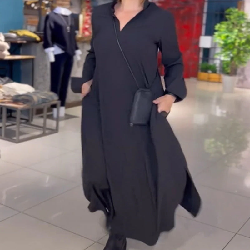 Anika™ - Bekväm Lös Lång Klänning med Sidoslits och Fickor