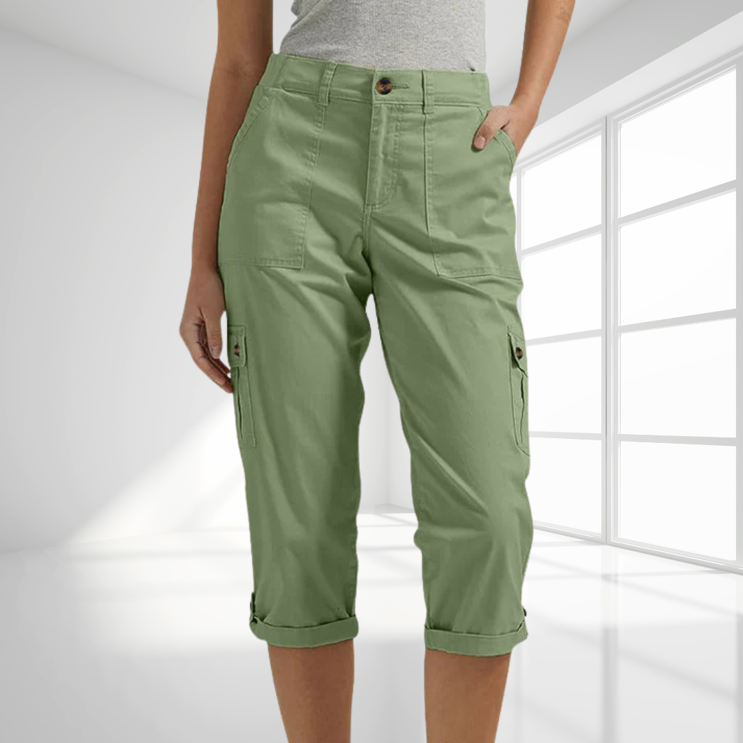 Daria™ - Enfärgade Avslappnade Cargocapribyxor Med Flera Fickor