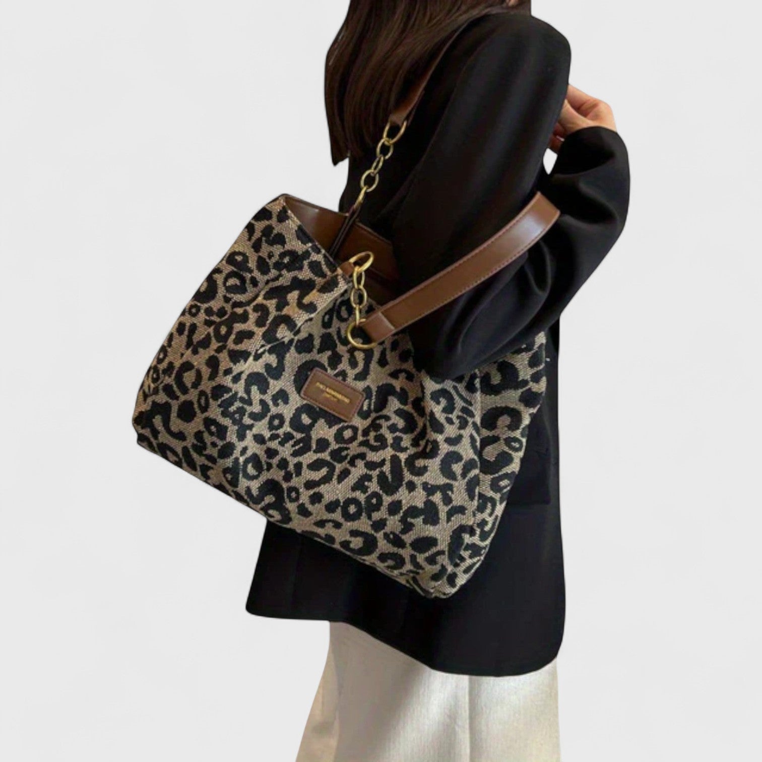 Savari™ - Leopardmönstrad Canvas Shoppingväska