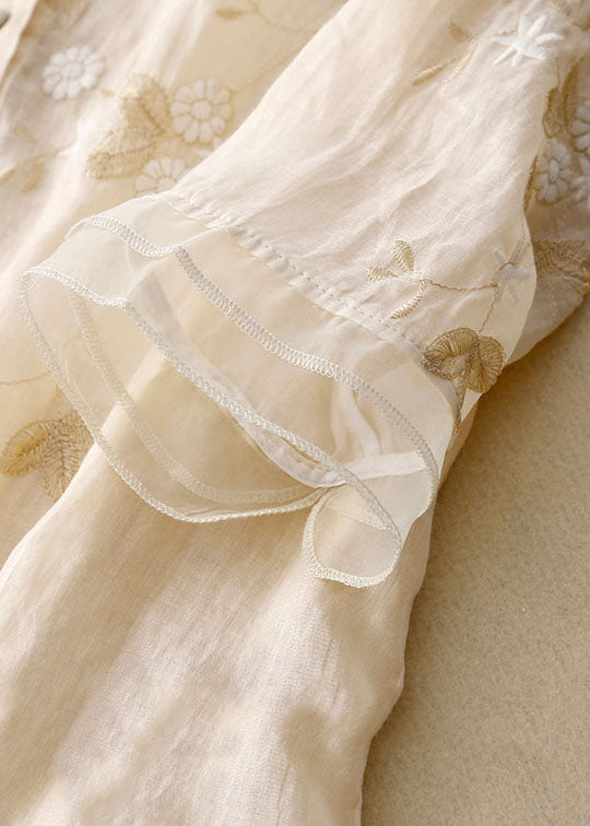 Nika™ – Elegant Broderad Blus i Bomull och Linne